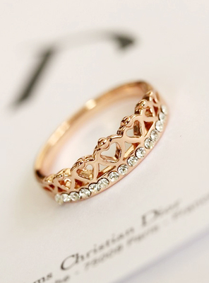 Love Heart Shape Imperial Crown Inlay Zircon Rose Gold Ring